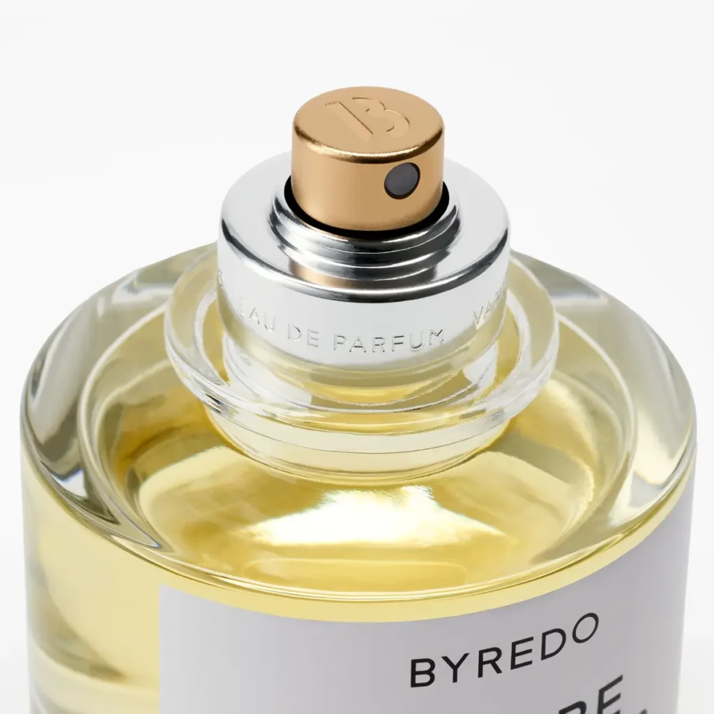 Close-up of the Byredo Future Memories Eau de Parfum atomizer and bottle neck