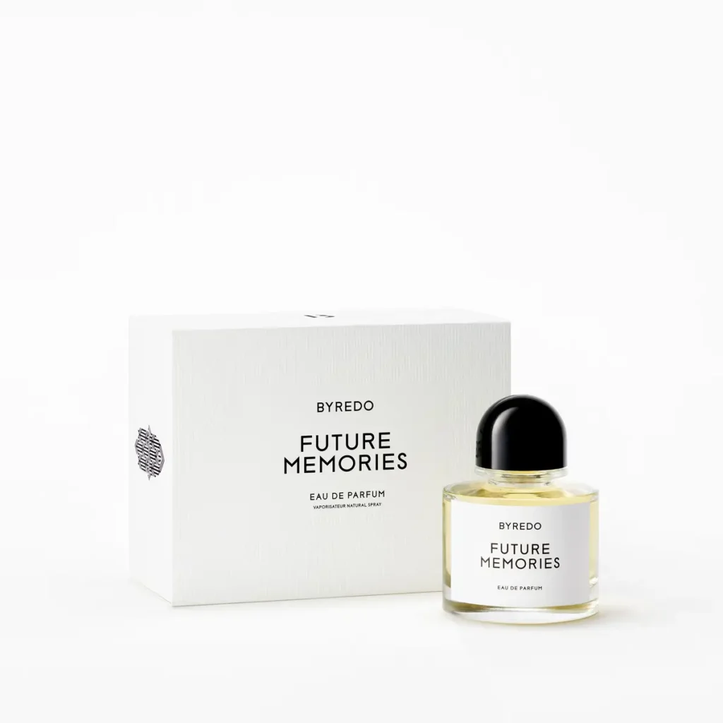 Byredo Future Memories Eau de Parfum bottle displayed next to its white box