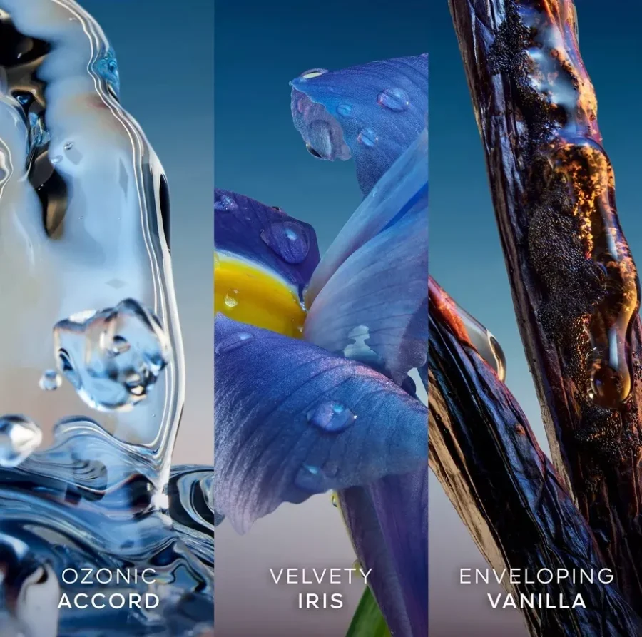 Ozonic accord, blue iris petals and vanilla pods representing L’Heure Bleue 2026