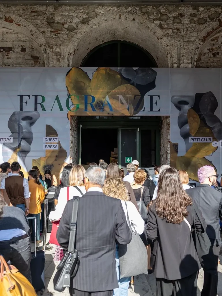 Visitors entering Pitti Fragranze 2025 at Stazione Leopolda in Florence