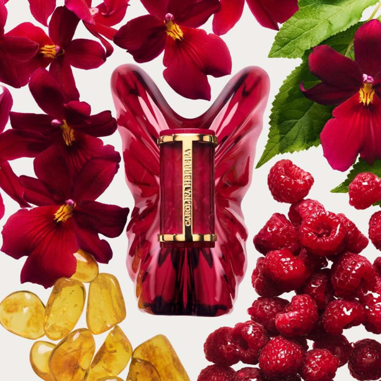 La Bomba Intensa by Carolina Herrera perfume bottle with red butterfly wings
