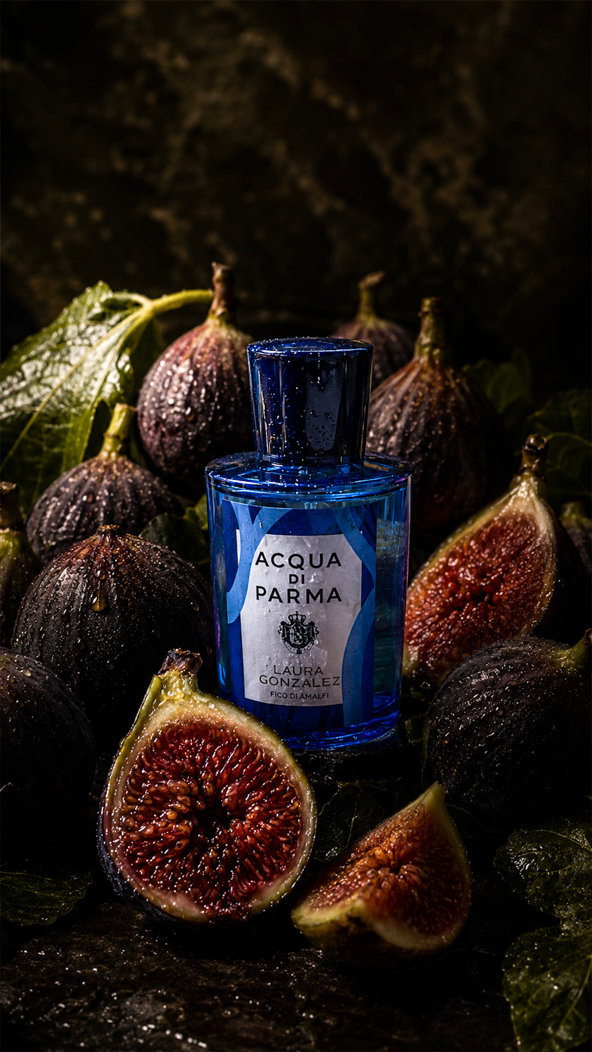 Acqua di Parma Fico di Amalfi limited edition bottle surrounded by fresh figs