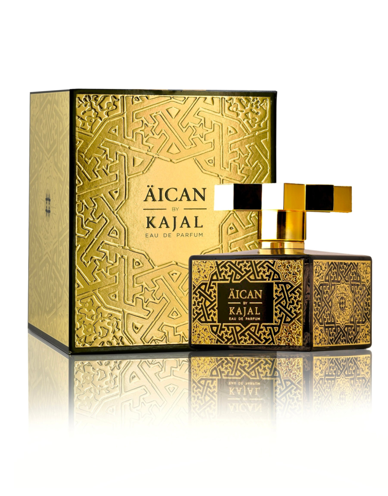 Äican by Kajal Eau de Parfum bottle and gold box