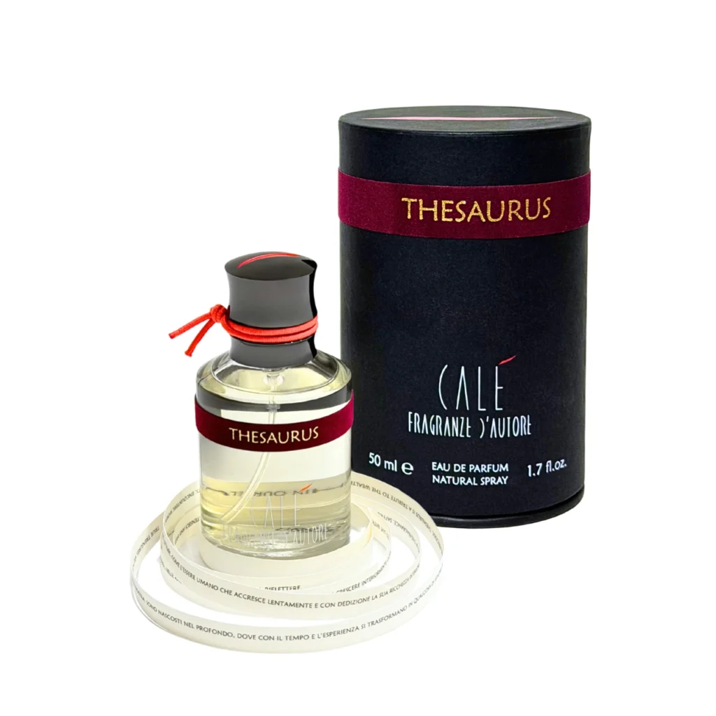Calé Thesaurus perfume bottle and black presentation box