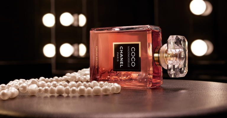 Coco Mademoiselle Crush Absolu bottle with pearls in the Chanel 2026 campaign