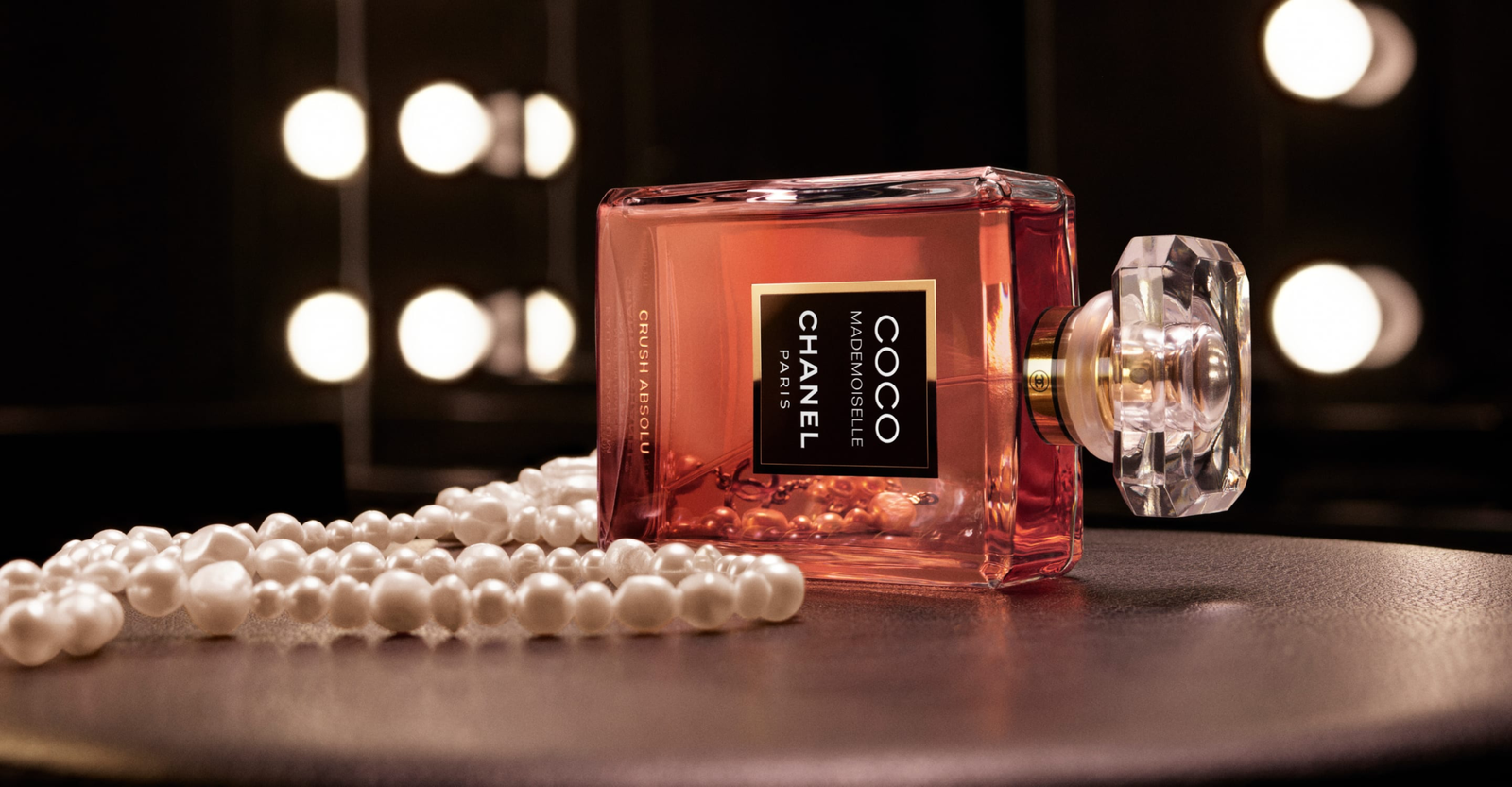 Coco Mademoiselle Crush Absolu bottle with pearls in the Chanel 2026 campaign