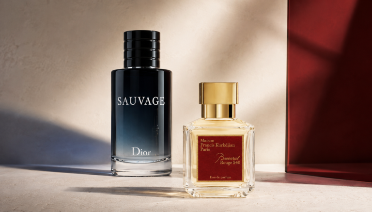 Dior Sauvage and Baccarat Rouge 540 bottles side by side, two hyped fragrances reconsidered
