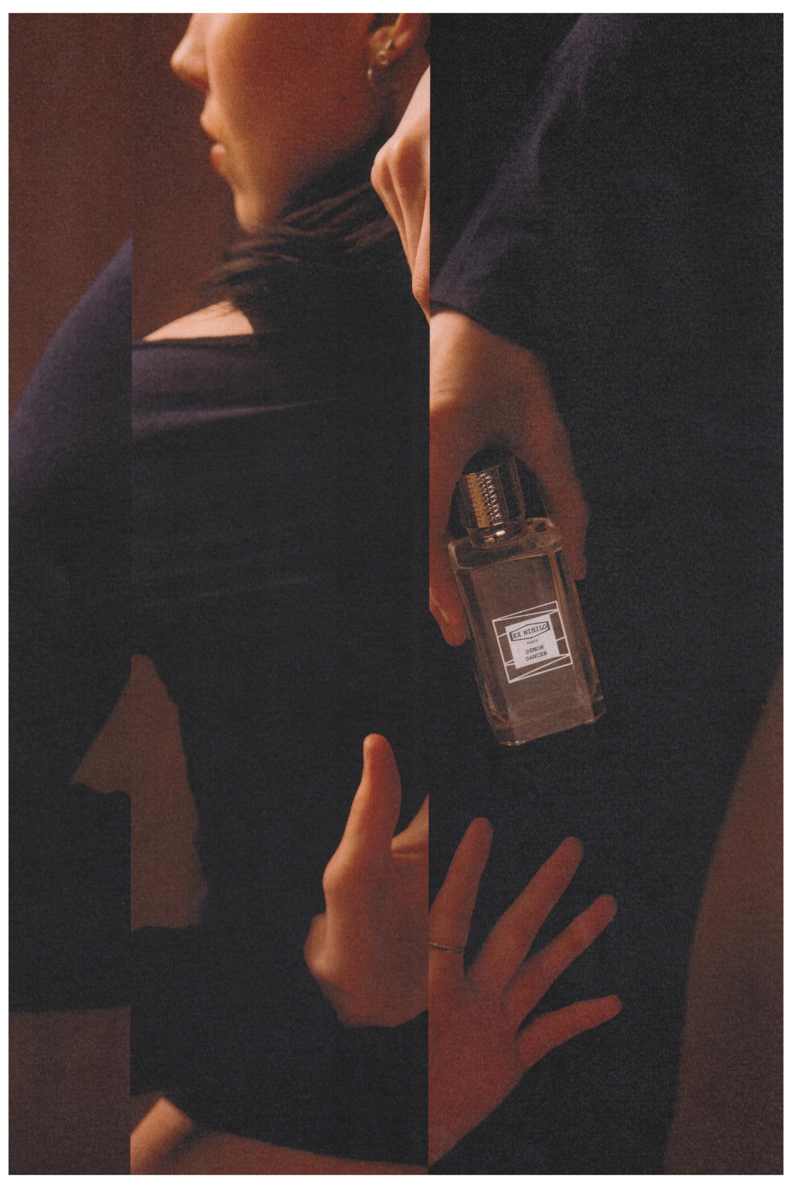 Ex Nihilo Demon Dancer campaign with dancer holding the perfume bottle