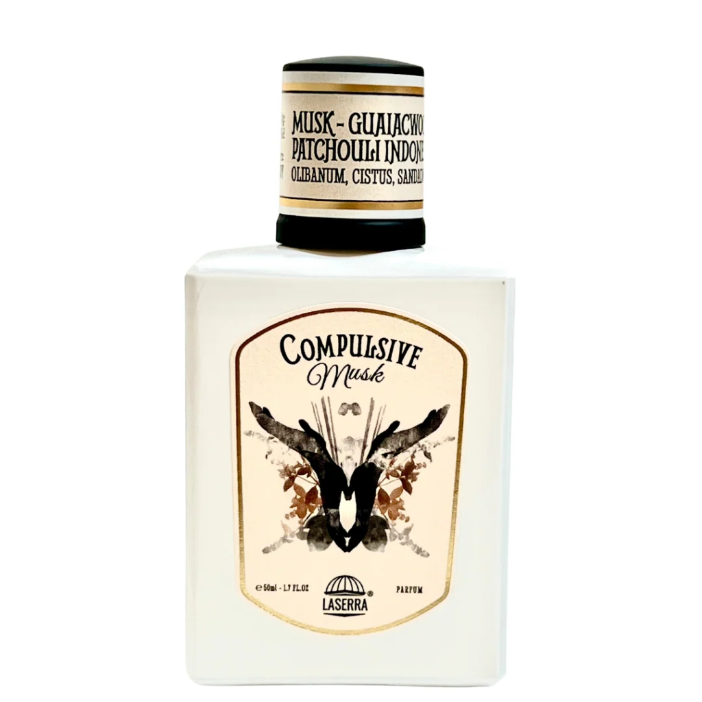 White bottle of La Serra Profumi Compulsive Musk