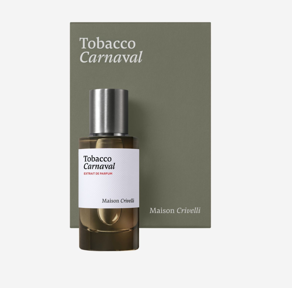 Maison Crivelli Tobacco Carnaval Extrait de Parfum bottle and box