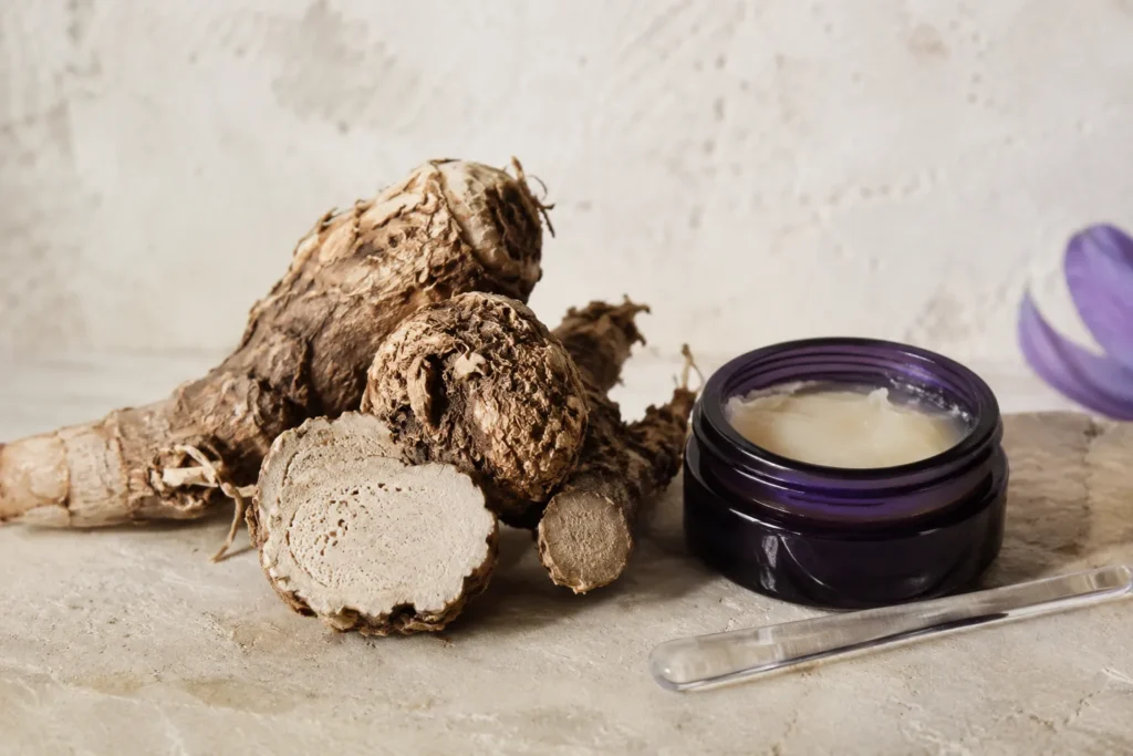Dried orris rhizomes and orris butter used in iris perfumery