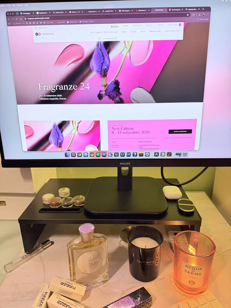 My workspace while preparing for Pitti Fragranze 2026