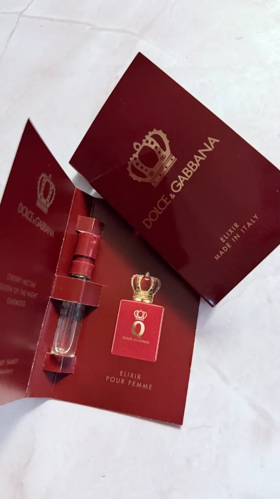 Two Q by Dolce&Gabbana Elixir fragrance samples tested for this review
