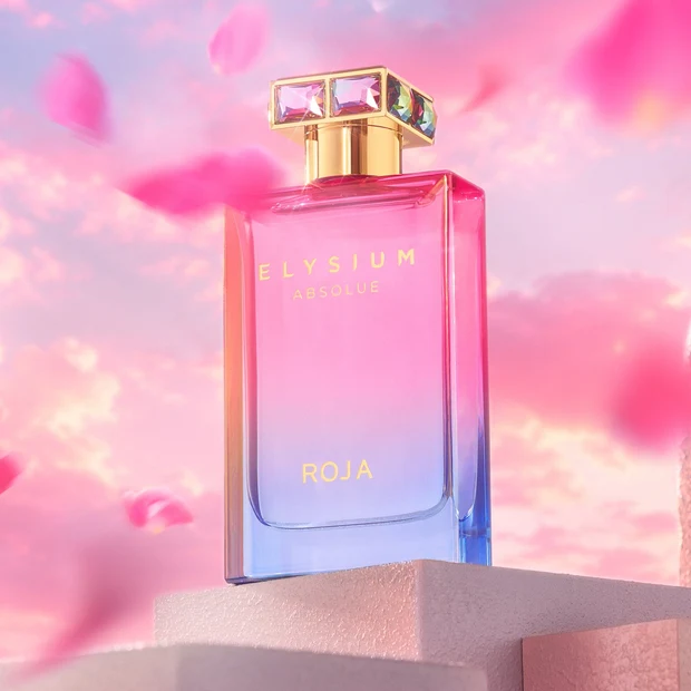 Roja Elysium Absolue perfume in pink campaign setting