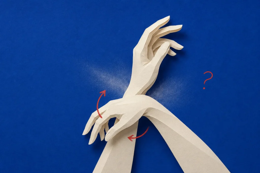 Two wrists rubbing together after applying perfume