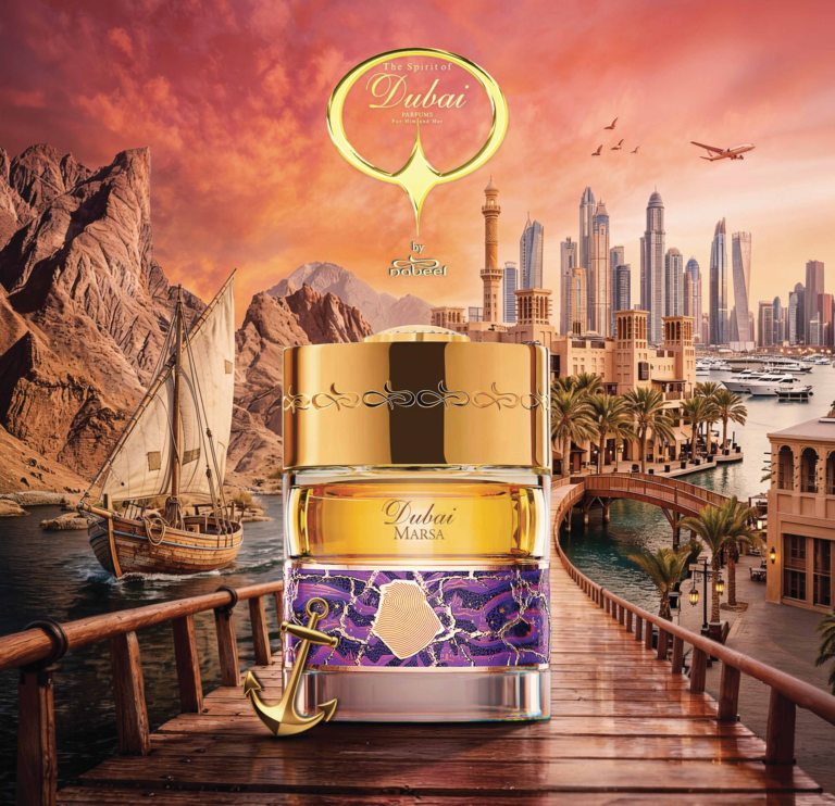 The Spirit of Dubai Marsa bottle overlooking Dubai harbour