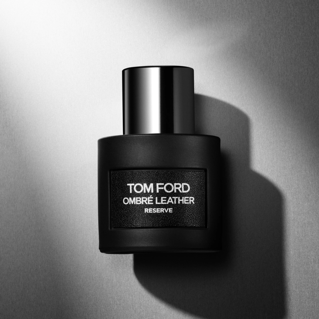Tom Ford Ombré Leather Reserve bottle with shadow