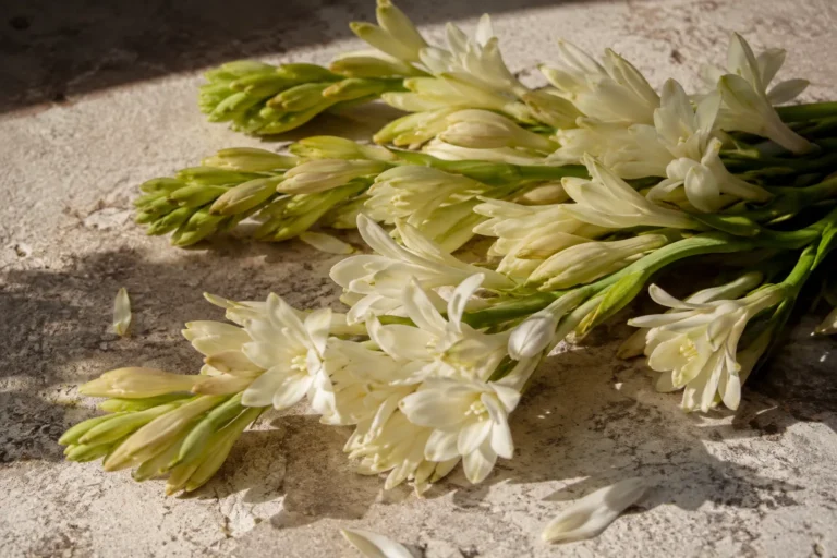 White tuberose flowers and green buds for a guide to tuberose in perfumery