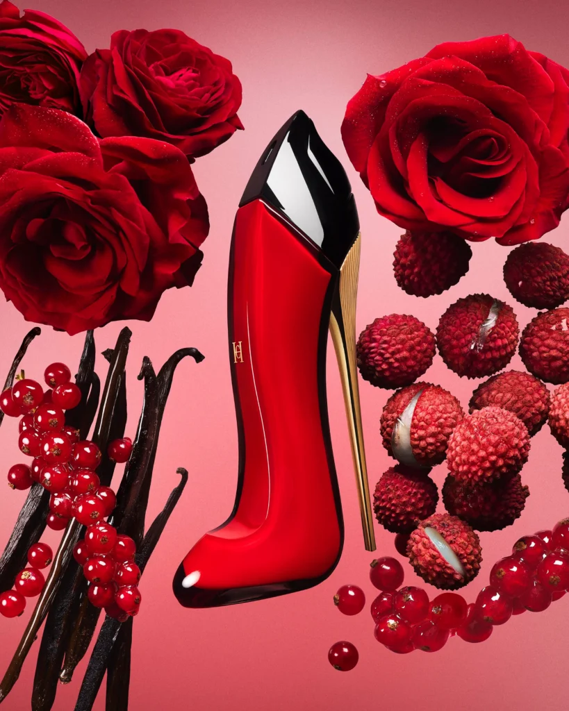 Carolina Herrera Very Good Girl Eau de Parfum red stiletto bottle with roses and lychee