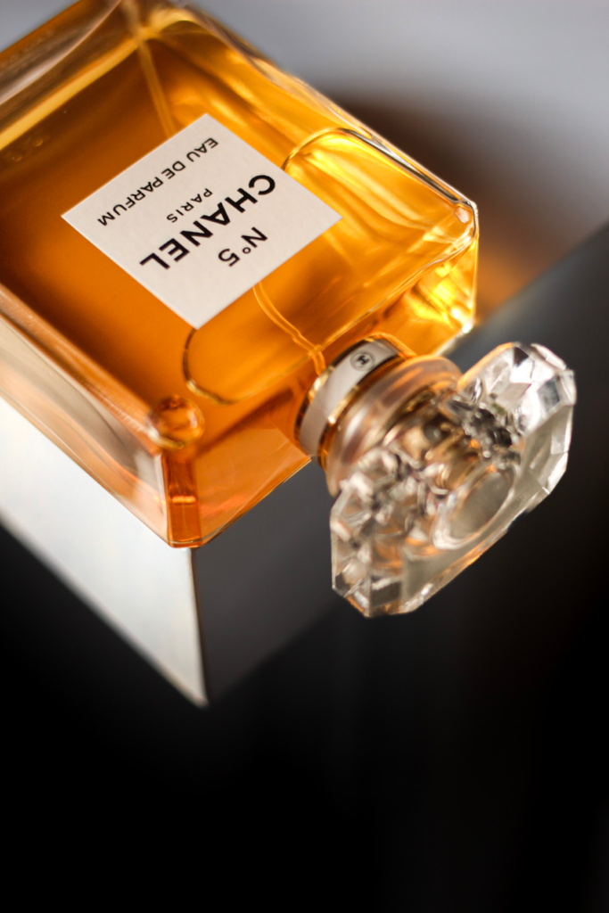 Chanel N°5 Eau de Parfum bottle with faceted glass stopper