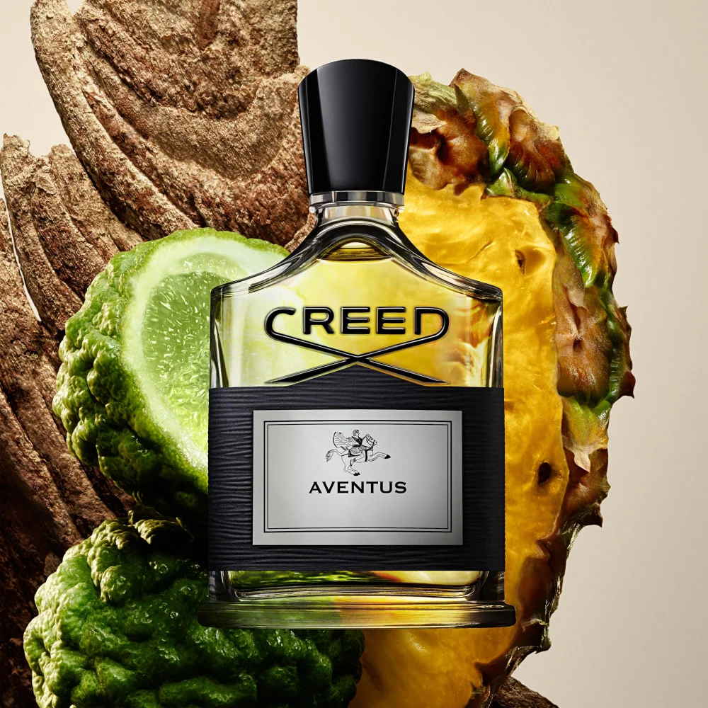 Creed Aventus Eau de Parfum bottle with pineapple and bergamot