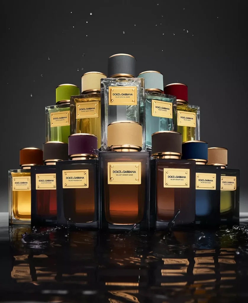 Dolce&Gabbana Velvet Collection bottles with Velvet Amber Sage in the foreground