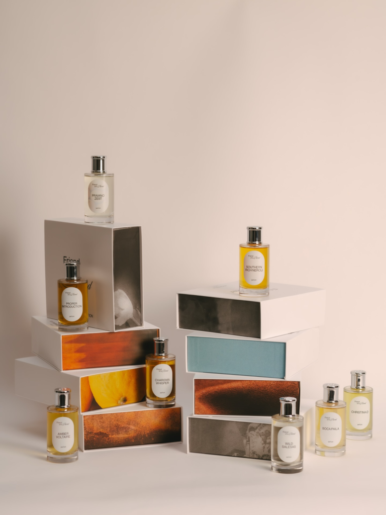The eight unisex perfumes in the Friend of a Friend collection