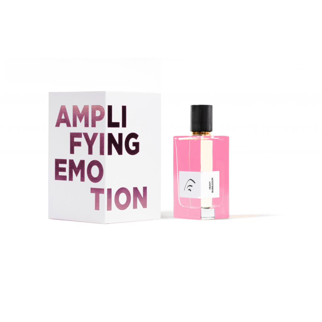 Heavy Bubblegum bottle beside a white box reading Amplifying Emotion