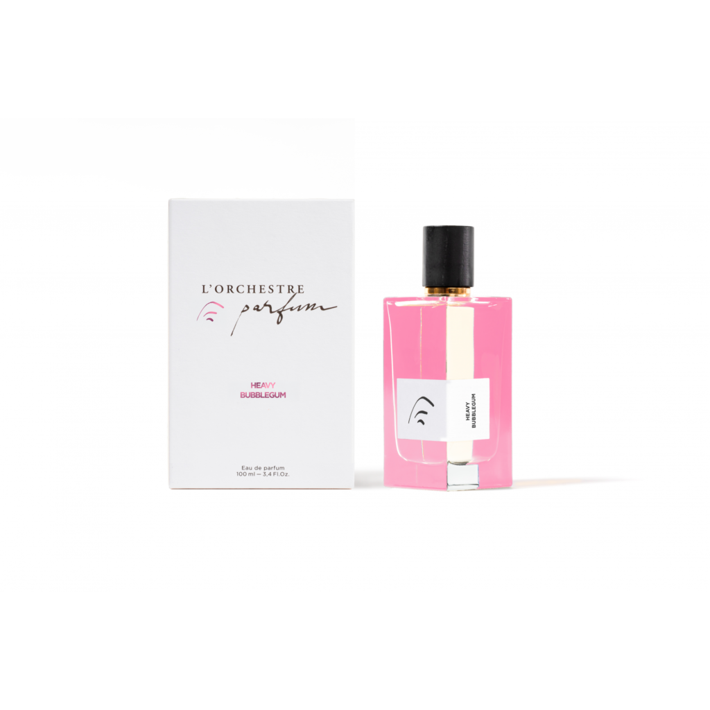 Heavy Bubblegum bottle beside its white L’Orchestre Parfum presentation box