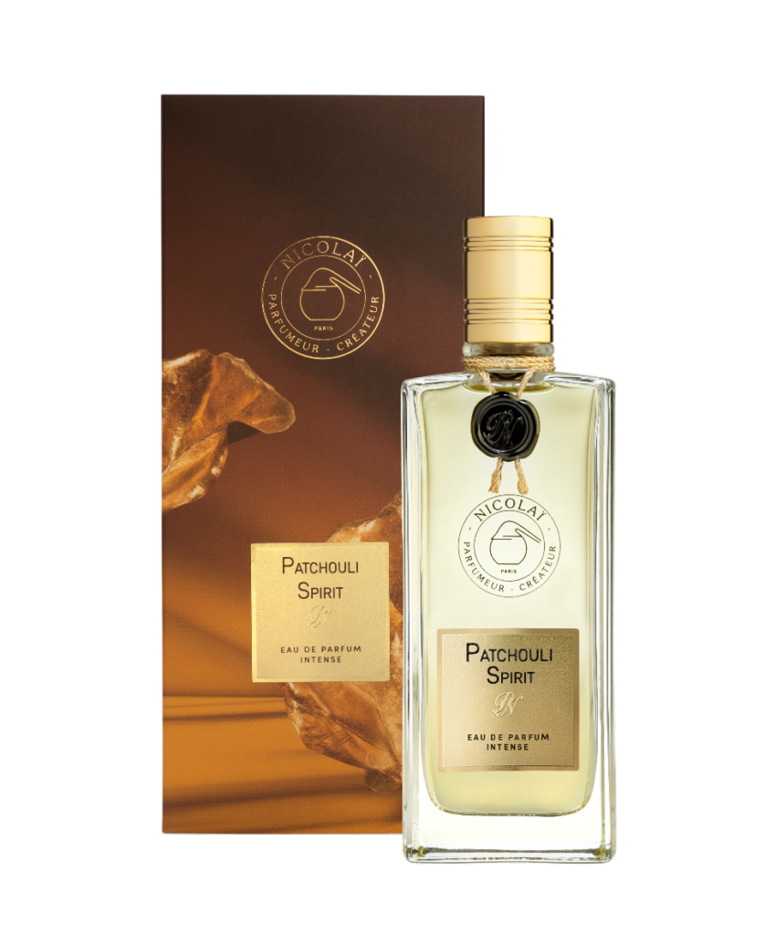 Nicolaï Patchouli Spirit Eau de Parfum Intense bottle displayed with its brown presentation box