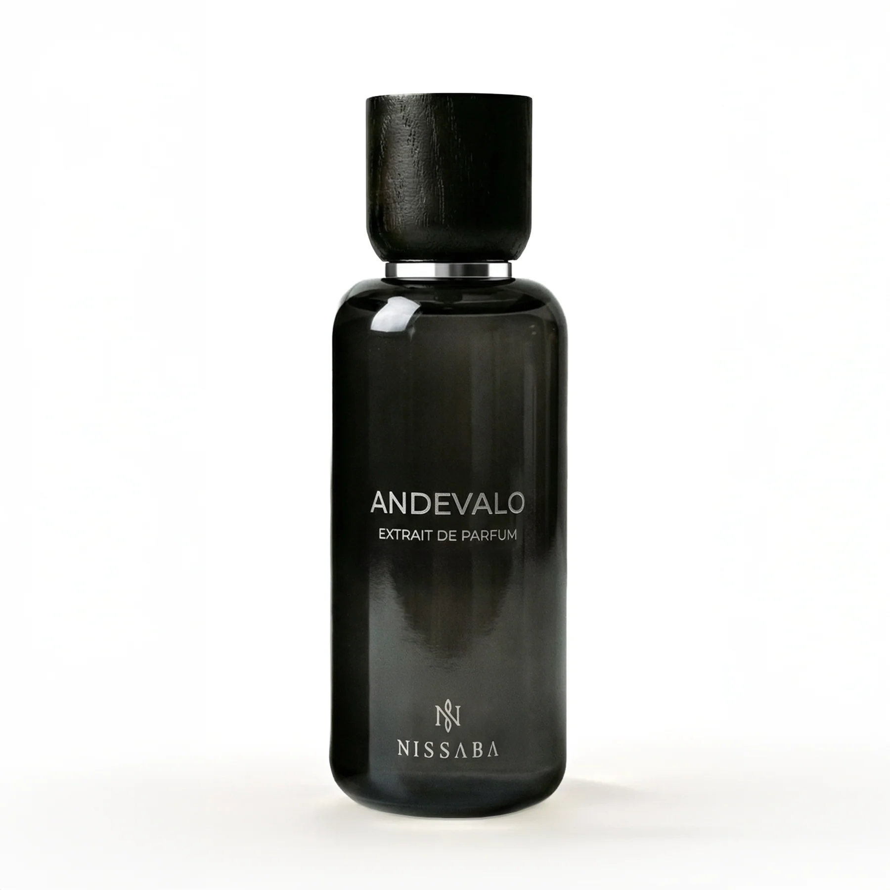 Nissaba Andevalo Extrait de Parfum dark bottle on a white background