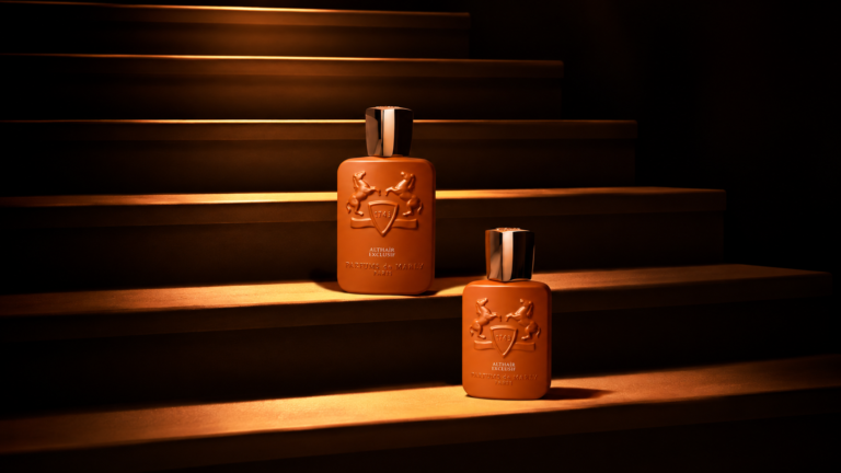 Parfums de Marly Althaïr Exclusif bottles on amber-lit steps