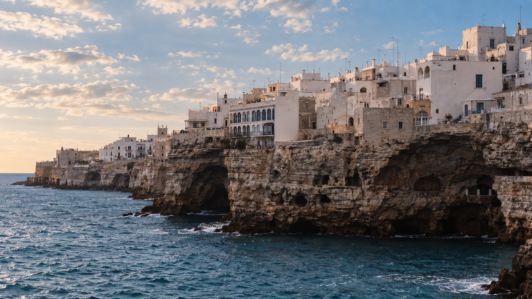 Polignano a Mare coastline and white buildings overlooking the Adriatic Sea