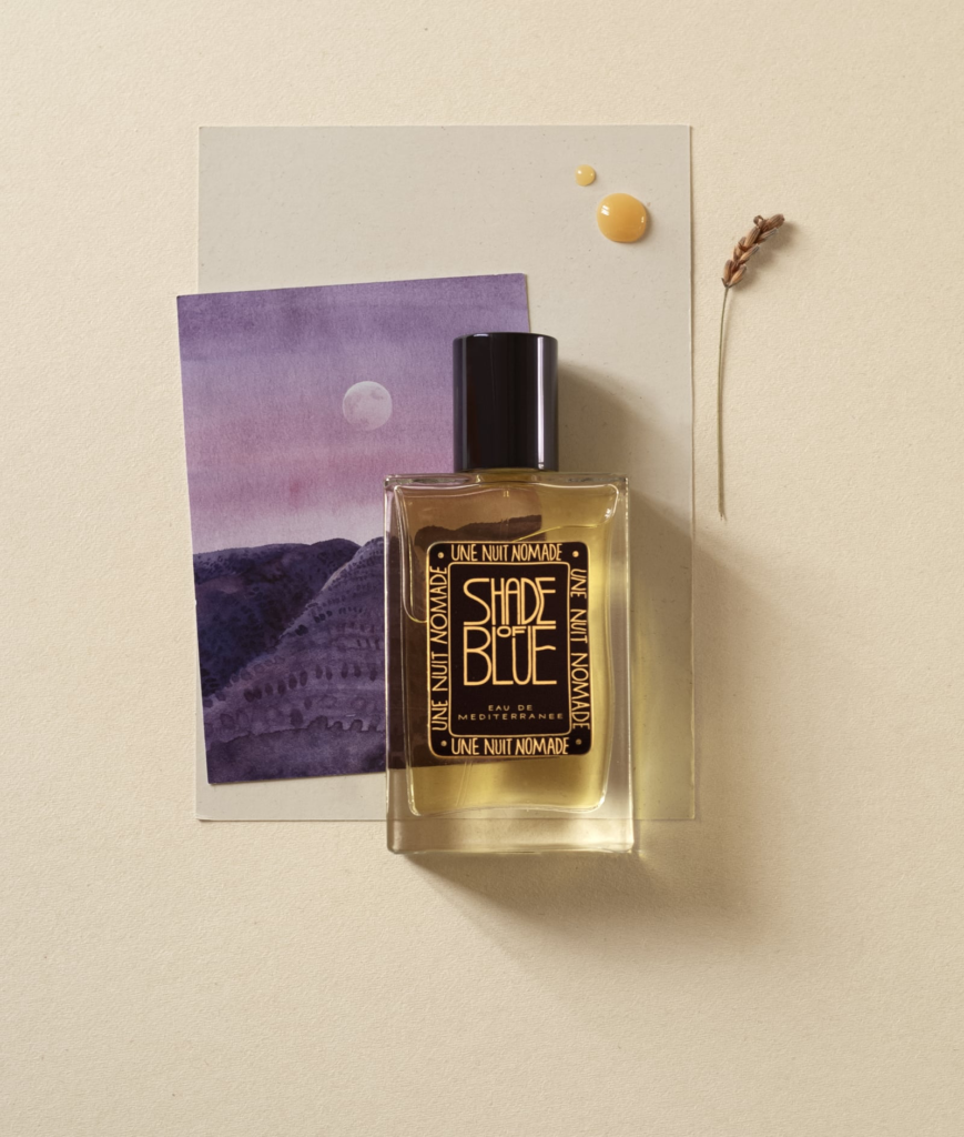 Shade of Blue by Une Nuit Nomade with a violet postcard and dried lavender