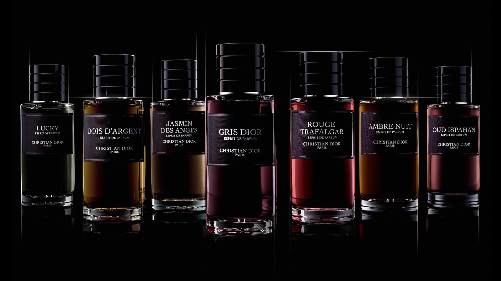Dior Esprits de Parfum collection with seven fragrance bottles