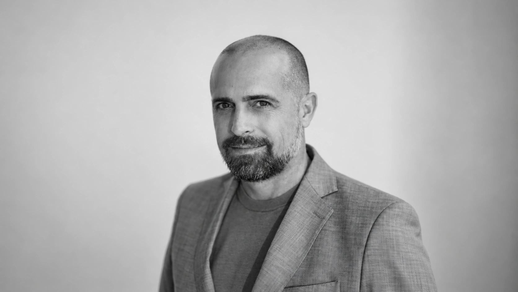 Black and white editorial portrait of perfumer Jordi Fernández featured in The Perfumers series on Davide Parfums