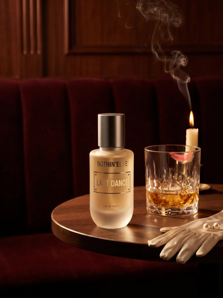 Nothin'Else Last Dance Eau de Parfum with whisky glass and candle