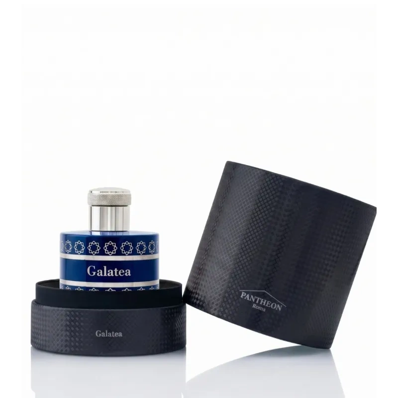 Pantheon Roma Galatea Extrait de Parfum displayed inside its dark presentation box with matching textured packaging.