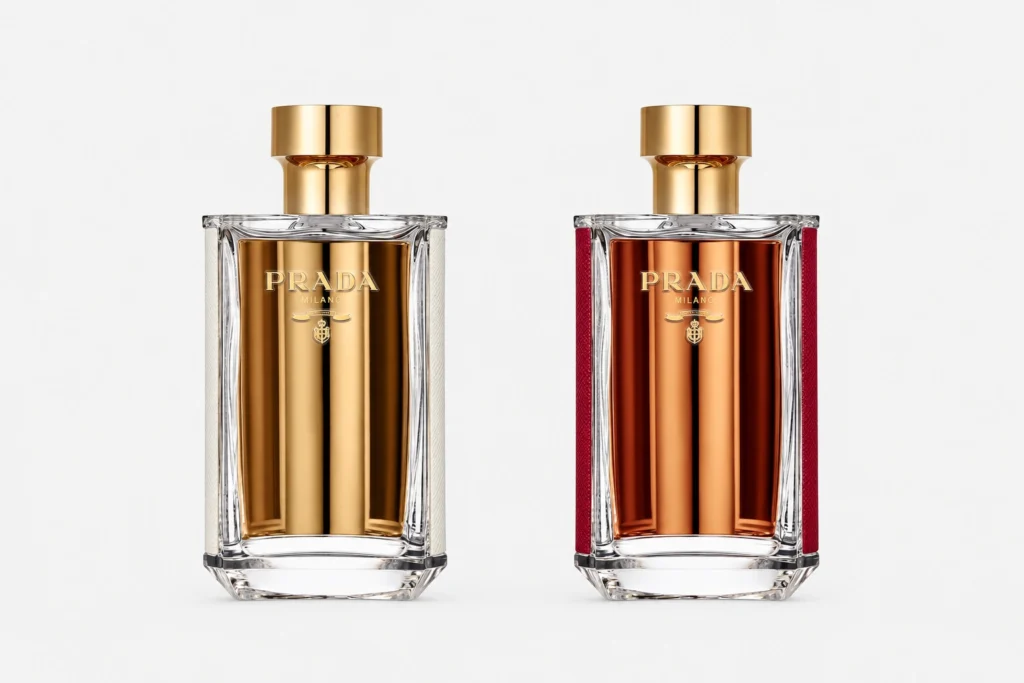 Prada La Femme on the left and La Femme Intense on the right against a pale background
