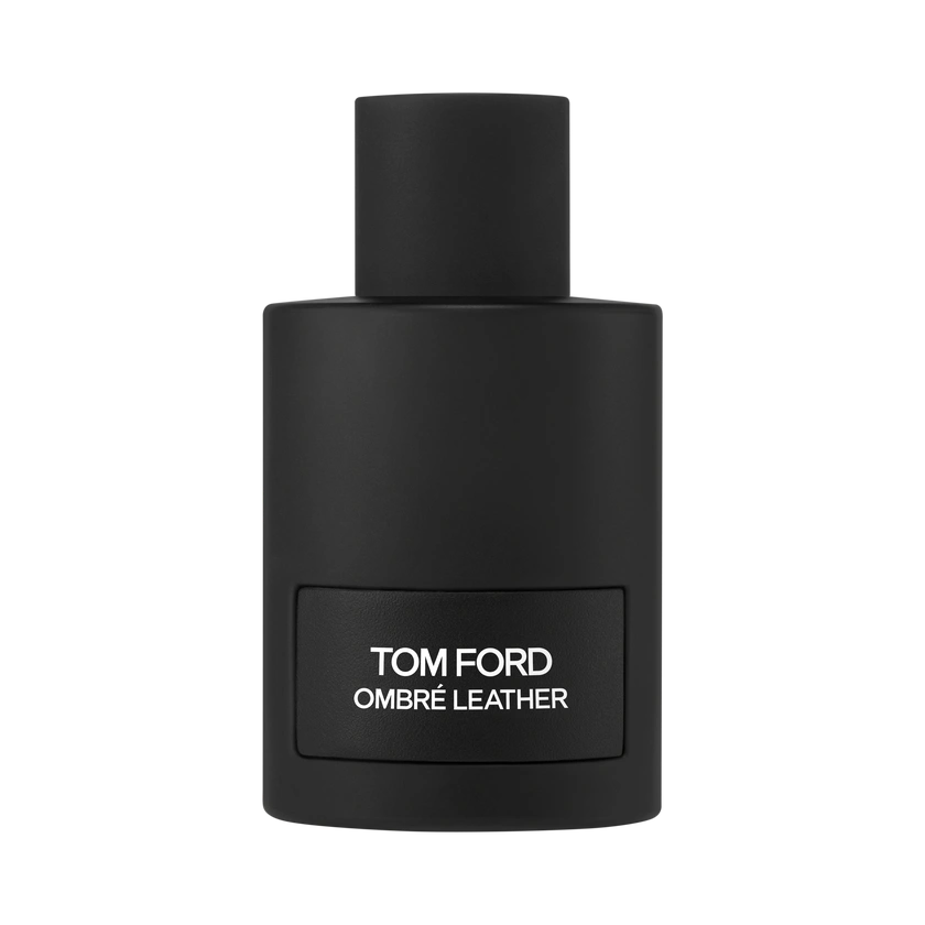 Tom Ford Ombré Leather Eau de Parfum black bottle with matching cap and embossed label.
